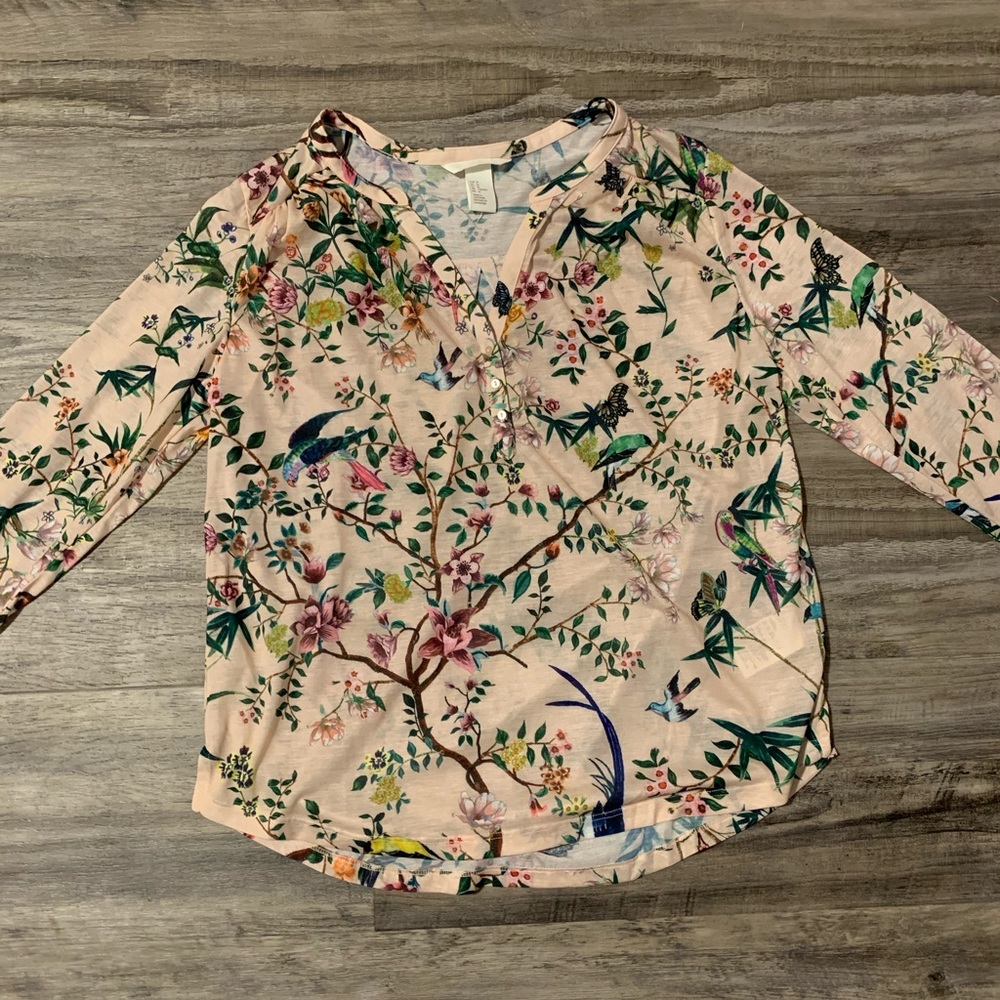 H&M 3/4 Sleeve Pink Floral Top Size Medium